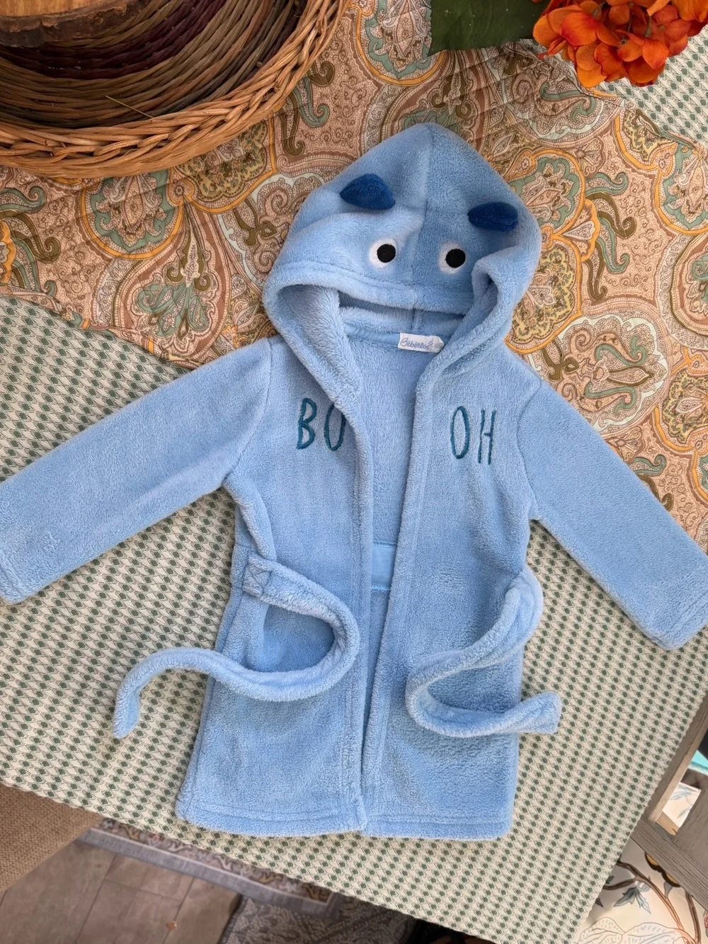 New Bebereve Boutique Baby Boy Monster Halloween Hooded Bathrobe ‘Booh’ 12 Month